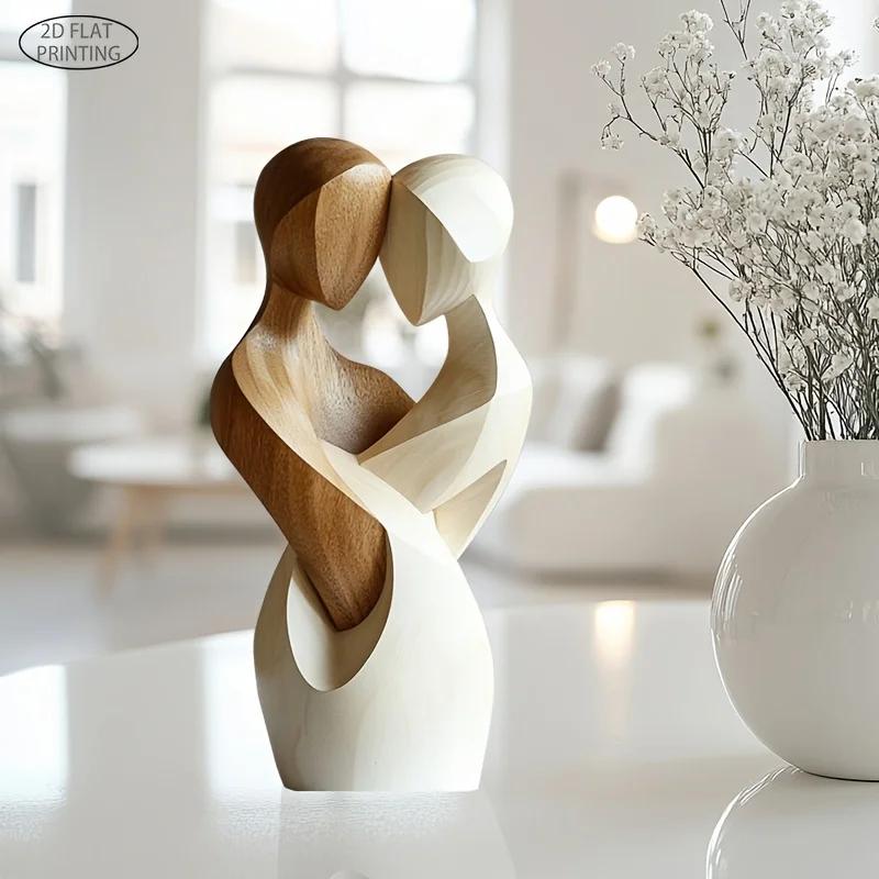 1 stk 2D Flat Elegant Trestatue av Par-Moderne Hjemmedekor, Kunstig Tre,Ideell for Stue,Soverom eller Kontorskulptur