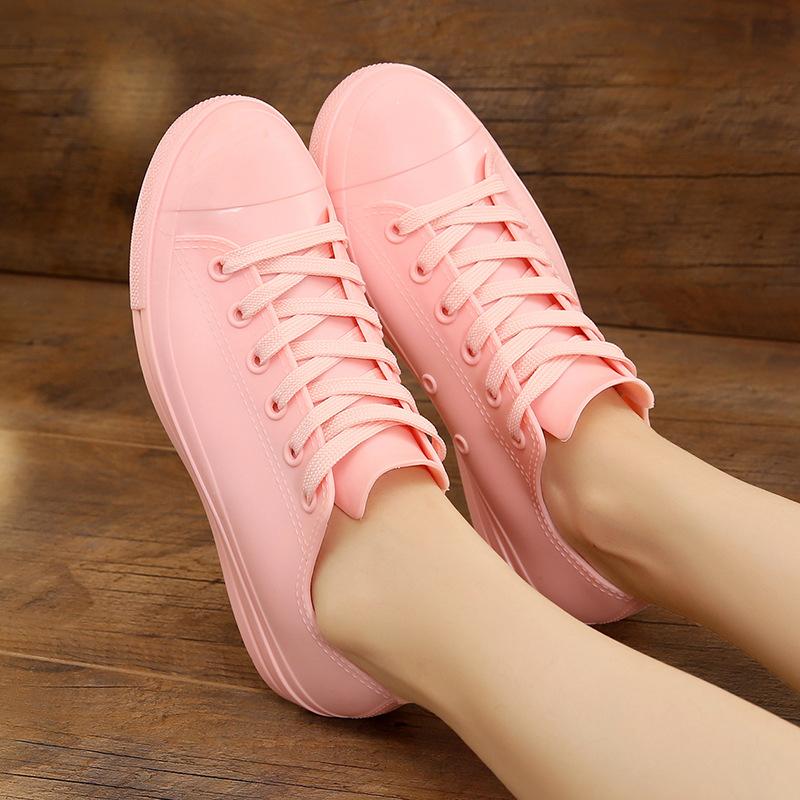 

Уличная повседневная обувь для дождя, женская водонепроницаемая резиновая обувь, рабочие ботинки для женщин 2024 года, удобная нескользящая женская обувь на плоской подошве, новая 36 розовый