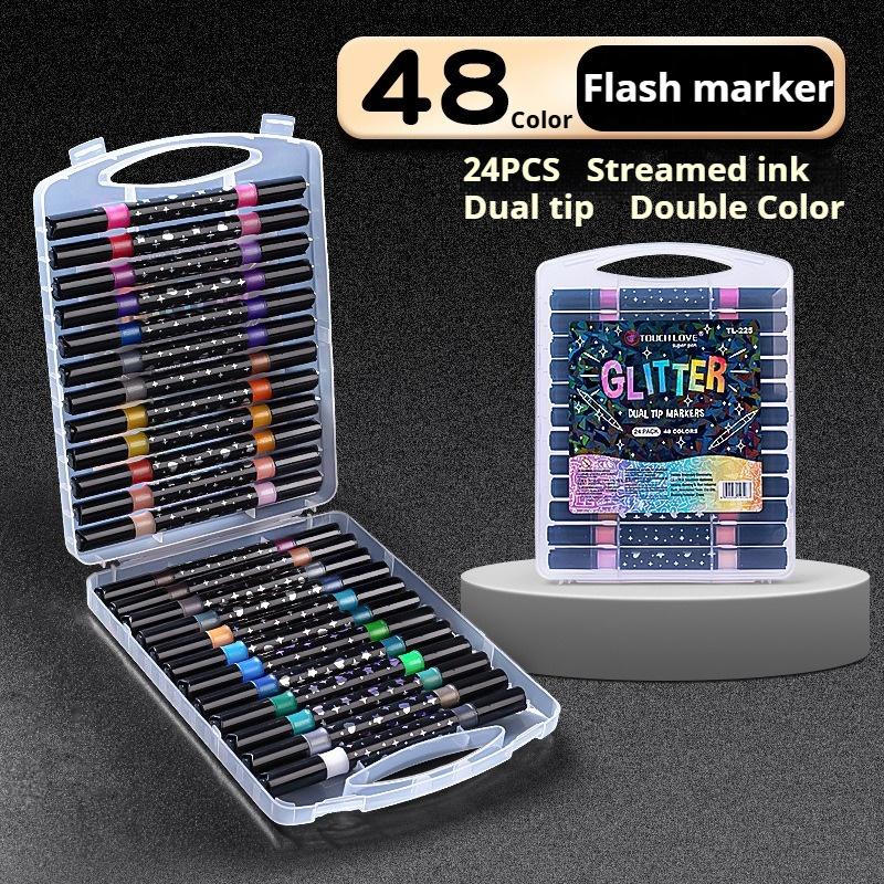 12-48 Pcs Dual Tip Glitter Acrylic Markers 24/48/96 Colors Fine-tip Metallic Art Markers Paint Pens Set for Rock Painting Stone