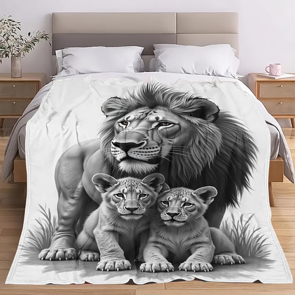 Soft High-Definition Digital Print Lion for family Theme Flannel Blanket Cooling Blanket Soft Breathable 100% Polyester All-Season Perfect Gift for Fa