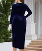 Plus Size Velvet Bodycon Dress - Long Sleeve, Pleated, Deep V Neck for Parties & Cocktails