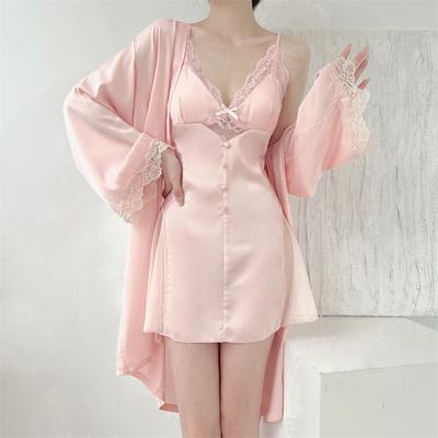 Pink Sexy Pajamas Internet Celebrity Style Bow Suspender Spring Summer Nightgown High Sense Suit