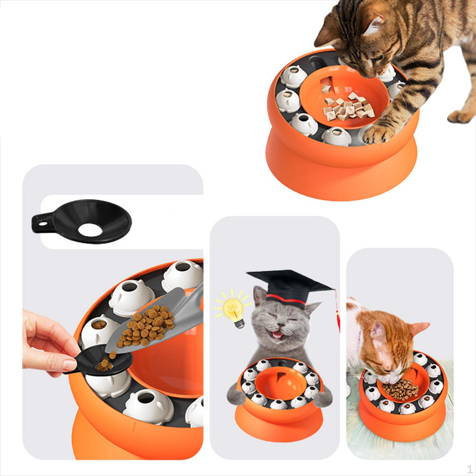 

Медленная кормушка для кошек, приподнятая миска для диетического питания, игрушки-пазлы для кошек и собак, дозатор лакомств оранжевый