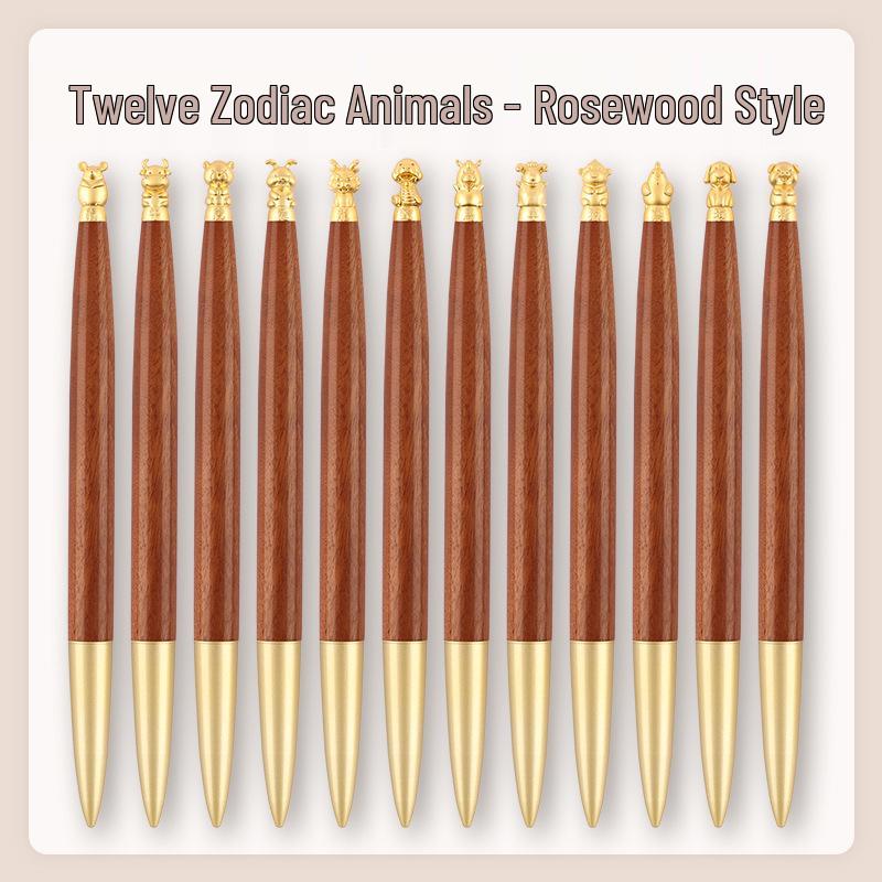 Brass Zodiac Sign Calligraphy Pen - Sandalwood Engraving 