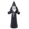 [sac taske] Mittelalterlicher Mönch Cosplay Halloween Mönchskostüm Robe mit Kapuze und Weißem Bart (Schwarz)