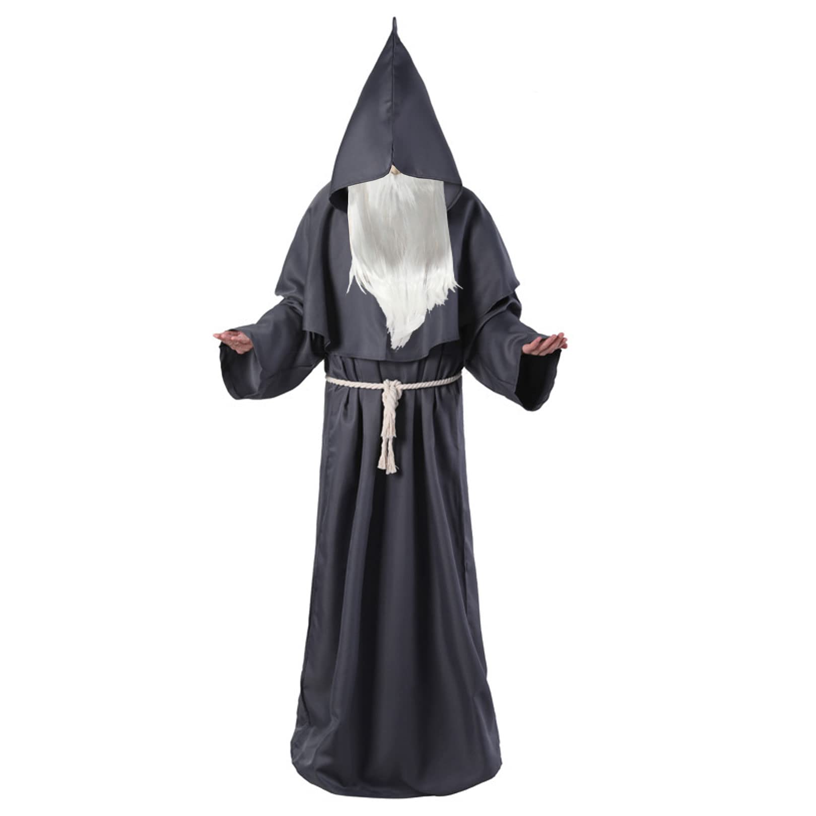 [sac taske] Средневековый Монах Косплей Хэллоуин Костюм Монаха Мантия с Капюшоном и Белой Бородой (черный)