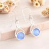 Precious Dark Blue Cat's Eye Gemstone 925 Sterling Silver Women's Earrings 1.68" CE-15-38