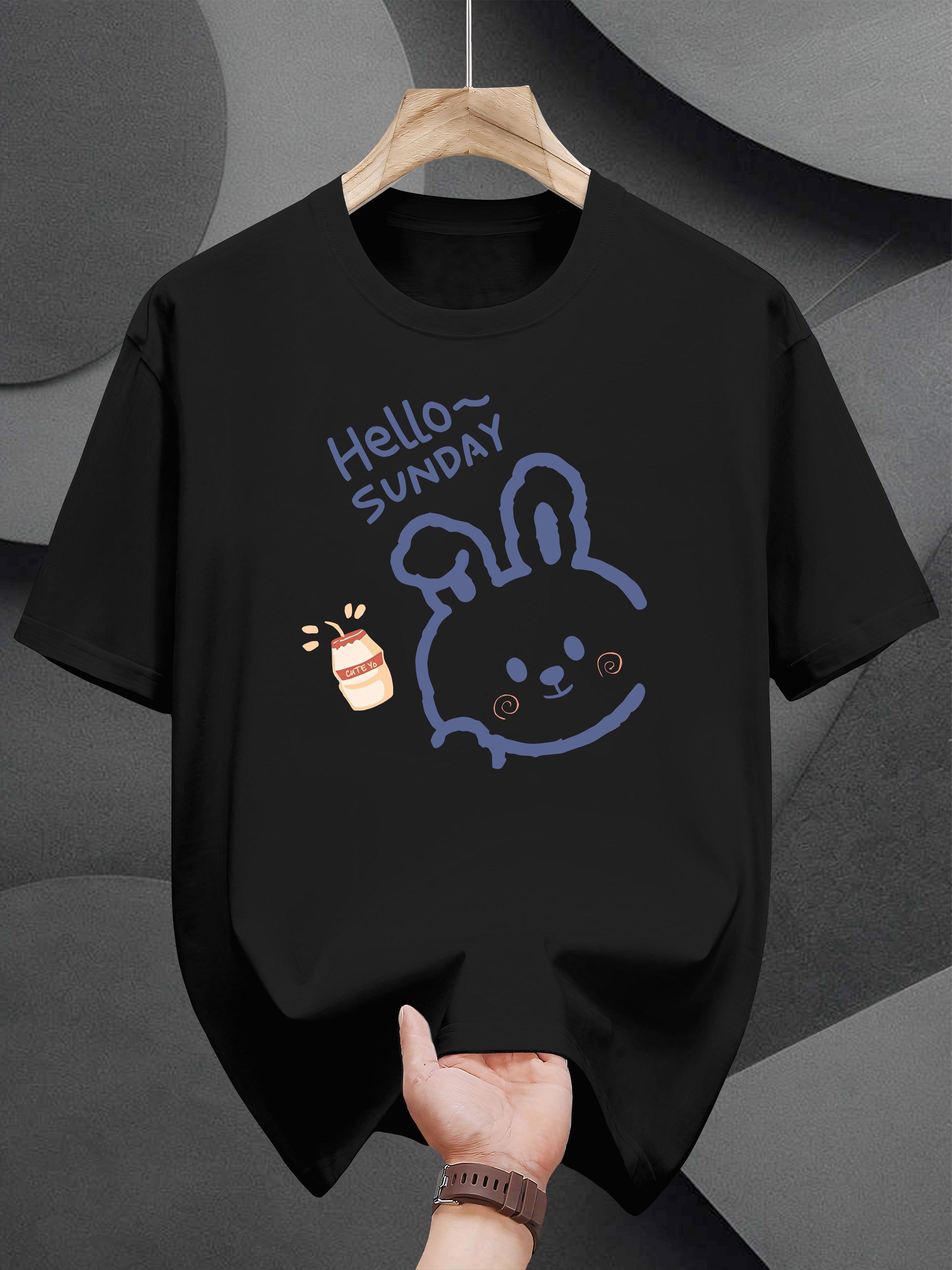 T-shirt - Casual Summer Tee with Cute Bunny & Coffee Print XL