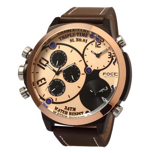 

[FOCE] FOCE 55mm Men s Big Dial Triple Time Metal Watch FM7745L-RG FM7745L-RG