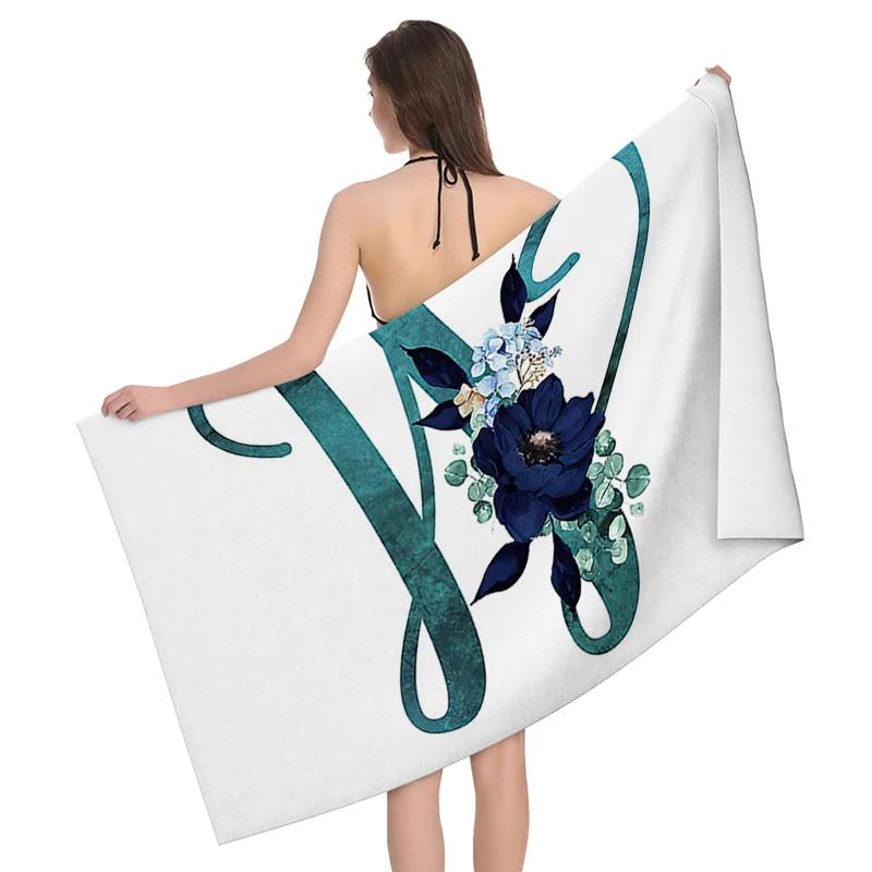 1pz Ghirlanda di fiori con motivo a lettere Telo da spiaggia, Coperta da spiaggia in microfibra ultra-fine, Asciugamano da bagno altamente assorbente, Adatto