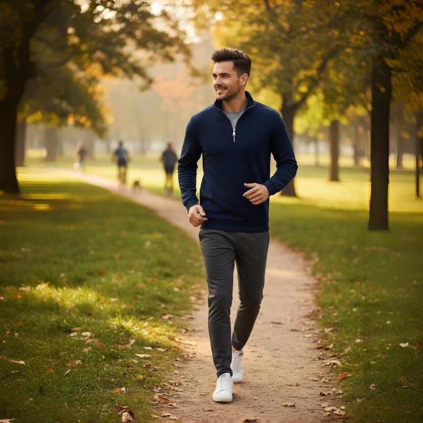 Men's Quarter Zip Pullover Sweater - Solid Color Long Sleeve Casual Top Slim Fit Half Zip Sweatshirt for Autumn & Winter Outwear