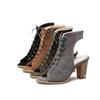 Brand Retro Women Sandals Flock Suede Peep Toe Chunky Heels 5cm Lace Up Big Size 48 49 50 Fashion Dating Female Shoes