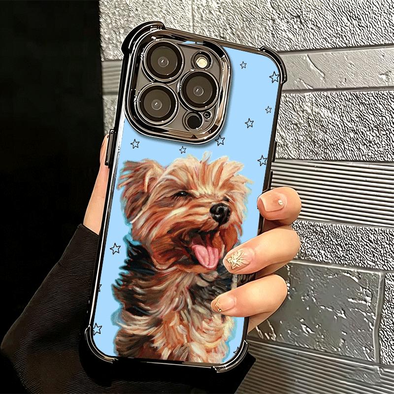 Yorkshire Terrier Dog Plating Phone Case For Iphone 16 17 Pro Max Air 16E 14 15 Plus 12 13 Mini Anti-Fall Airabag Cover