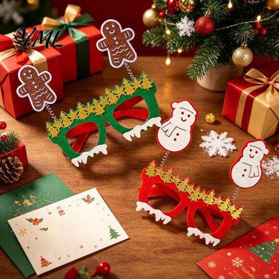Christmas Party Costume Decorations Glasses Photo Booth Props, Felt Reindeer Santa Snowman Eyeglasses for Holiday Funny Elk Snowflakes Spectacles