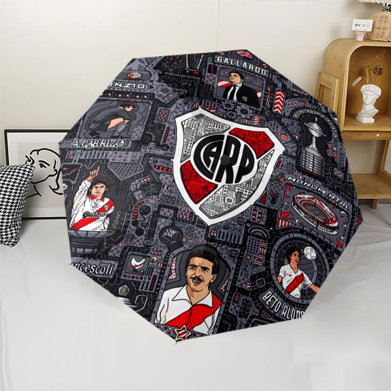 Club Atlético River Plate Print Automatic Umbrella, 8 Rib Iron Frame, Plastic Handle, Suitable for Outdoor Travel &Daily , Ideal Gift