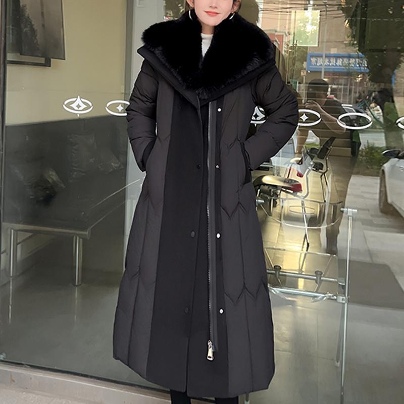 Plussstørrelse L-7XL Mote Vinterjakker Dame Lang Parkas Hette Stor Fuskepelskrage Løs Tykk Varm Overfrakk Casual Damekåper Med Belte