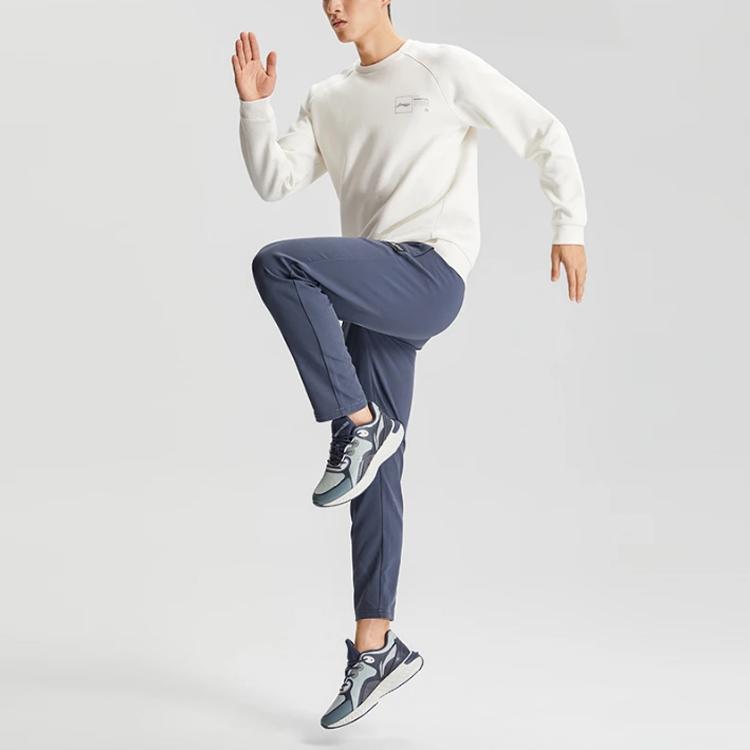 Li Ning Solid Color Flat Crotch Woven Fleece Sports Knitted Pants Men pants Blue AYKQ703-3