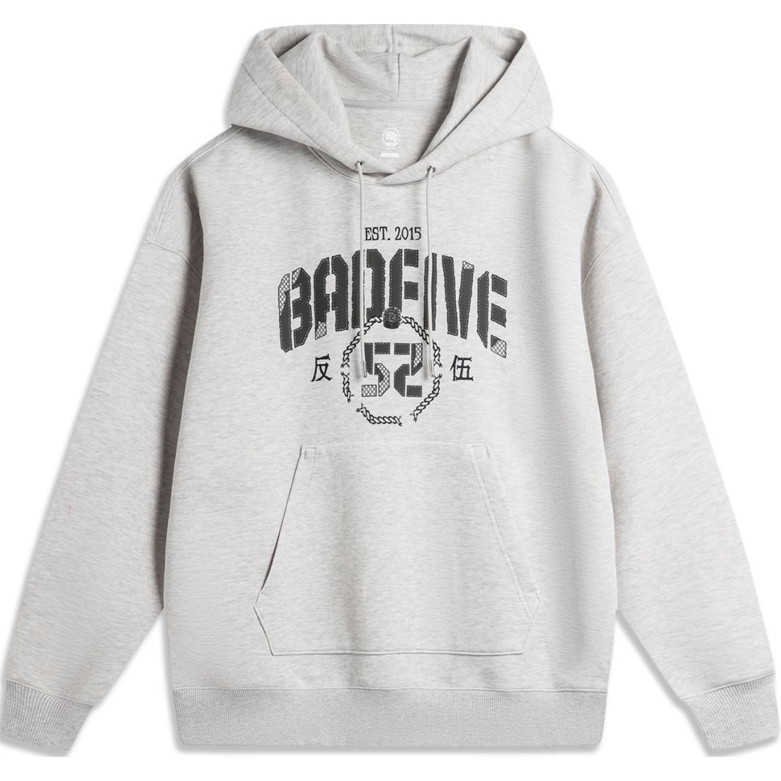 LI-NING Men s BADFIVE Loose Fit Pullover Hoodie Grey AWDU263-8 S