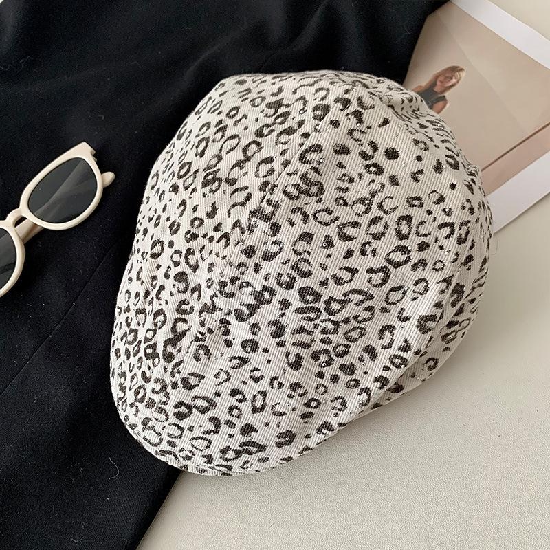 Retro Spice Girl Leopard Print Beret American Style Face Small Fashion Versatile Forward Hat Personality Peaked Hat