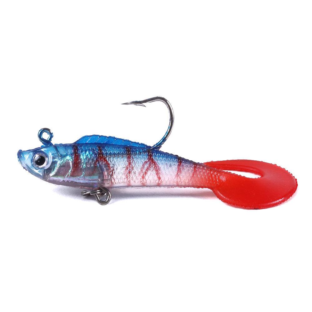 Lead-Wrapped Fish Luya Bait Curling Tail Fake Bait 7Cm9G Lead Head Hook Curling Tail Soft Bait Outdoor Bait