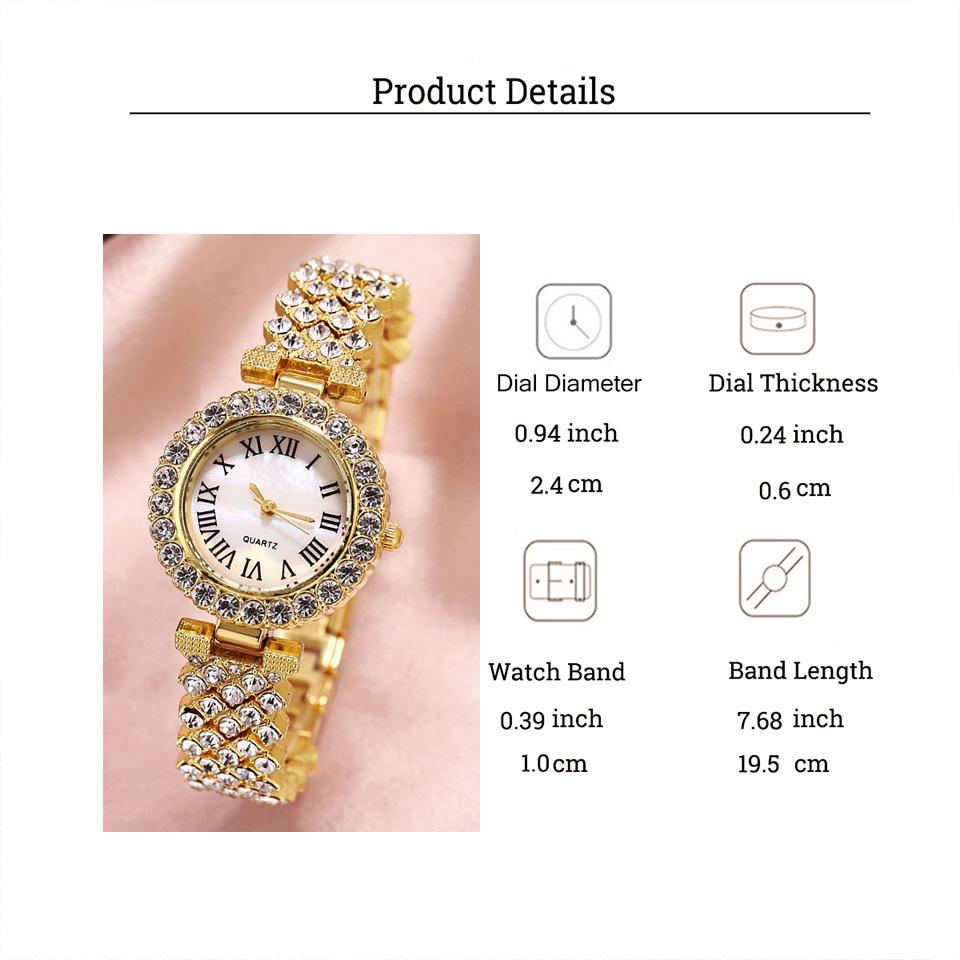 Luxury and fashion full diamond Women's quartz watch and jewelry 5-piece set, suitable for everyday wear, Thanksgiving and Chris