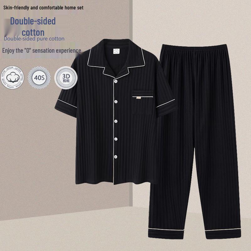 

Мужской летний хлопковый пижамный комплект: Топ с коротким рукавом и длинные брюки, легкий, для ношения на улице, простой домашний костюм больших размеров XL