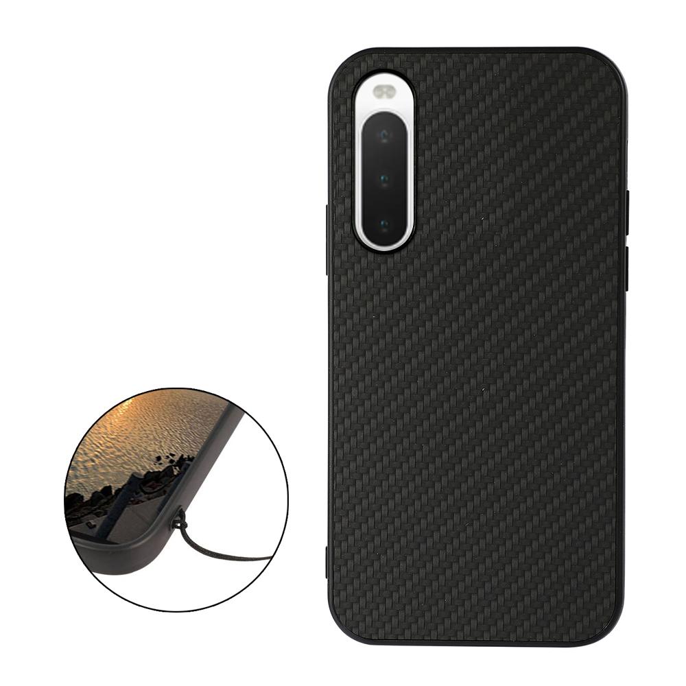 

For Sony Xperia 10 V PU Leather+TPU Shockproof Phone Case Carbon Fiber Texture Anti-slip Cover Black