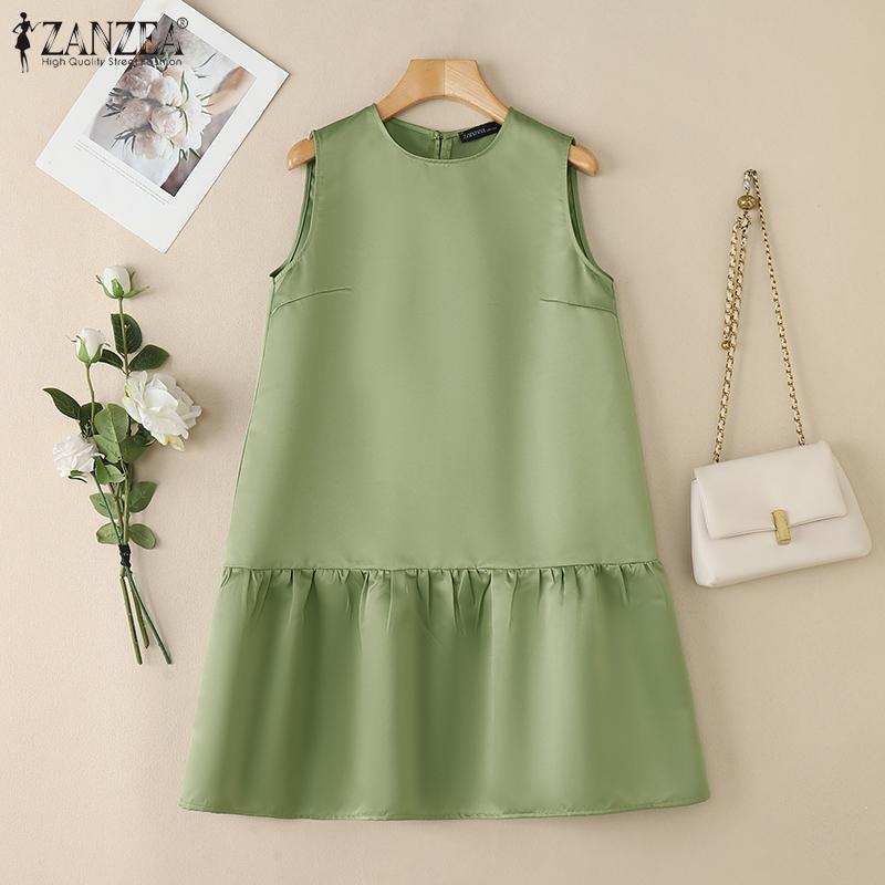 ZANZEA Women Casual Round Neck Summer Sleeveless Dress Sundress