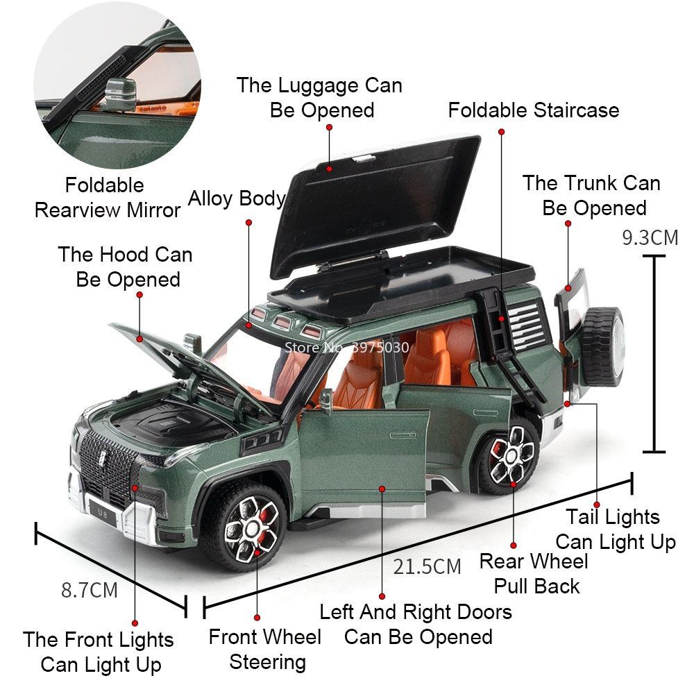 1:24 Defender U8 Model Off-road Car Toy Sound Light Pull Back Fine Detail Sports Cars Door Opened Toys Great Collectible