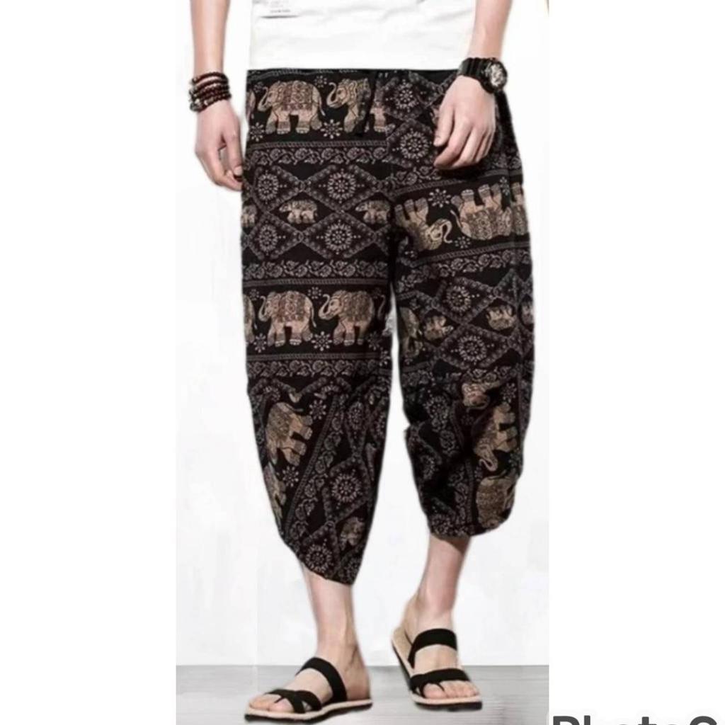 Spodnie Słonie Capri Rybaczki Regulowany Elastyczny Pasek Pasek Kobiety Mężczyźni Unisex Nadruk Tajlandia Casual Streetwear Plaża Lato Bohema Retro Vintage