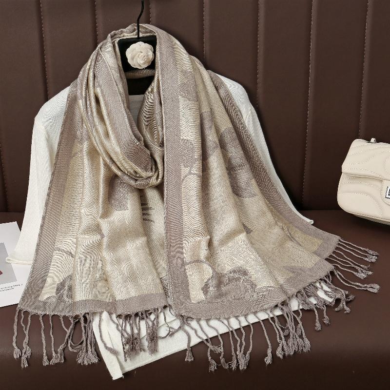 Luxury Tassel Blanket Design Thick Jacquard Pashmina Hijab Winter Warm Shawl Wrap Cashmere Scarf Women Neckerchief Poncho Stoles