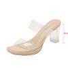 Leather Sheepskin Transparent High-heeled Sandals Women's 2025 New Waterproof Table with Crystal Heel Thick Heel Cool Slippers