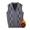 Men Knitting Vest V-Neck Sleeveless Thickened Plush Lining Waistcoat Rhombus Line Patterns Winter Vest Sweater