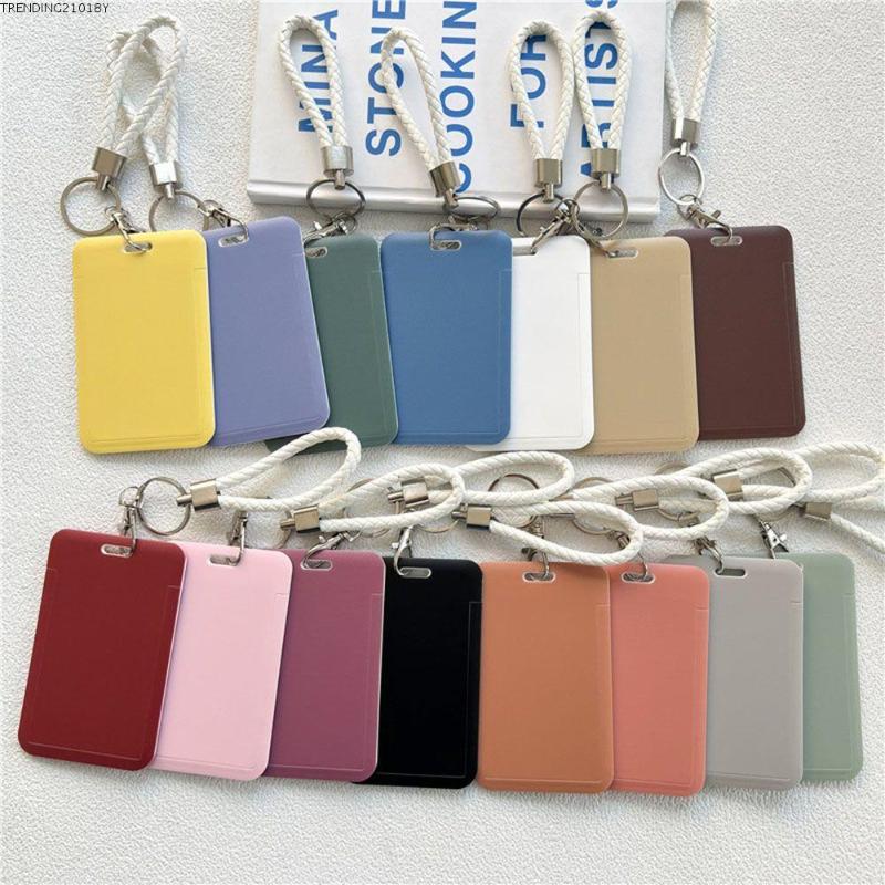 Multicolor Matte Plastic Id Card Holder Wrist Lanyard Scratch Resistant Shell For Students Office Workers Access Cards