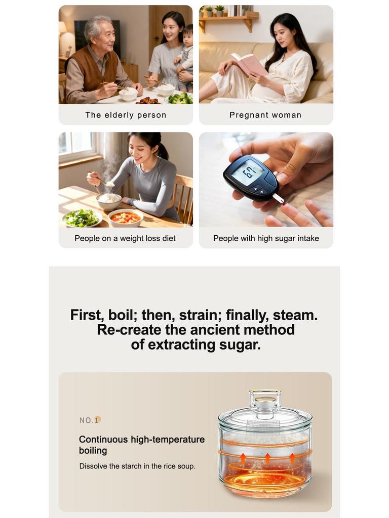Multifunctional Rice Cooker with Water Separation, Steaming, and 304 Stainless Steel Inner Pot
