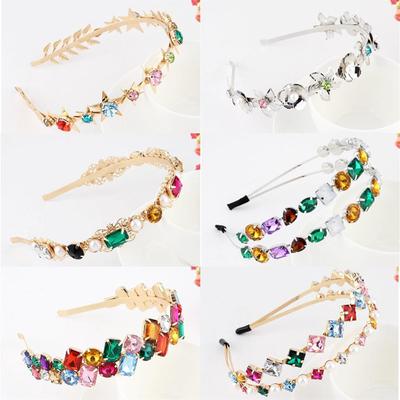 Baroque Colorful Rhinestone Headband Hair Hoop Women Hair Accessories New Shiny Fashion Crystal Flower Crown Head Wrap