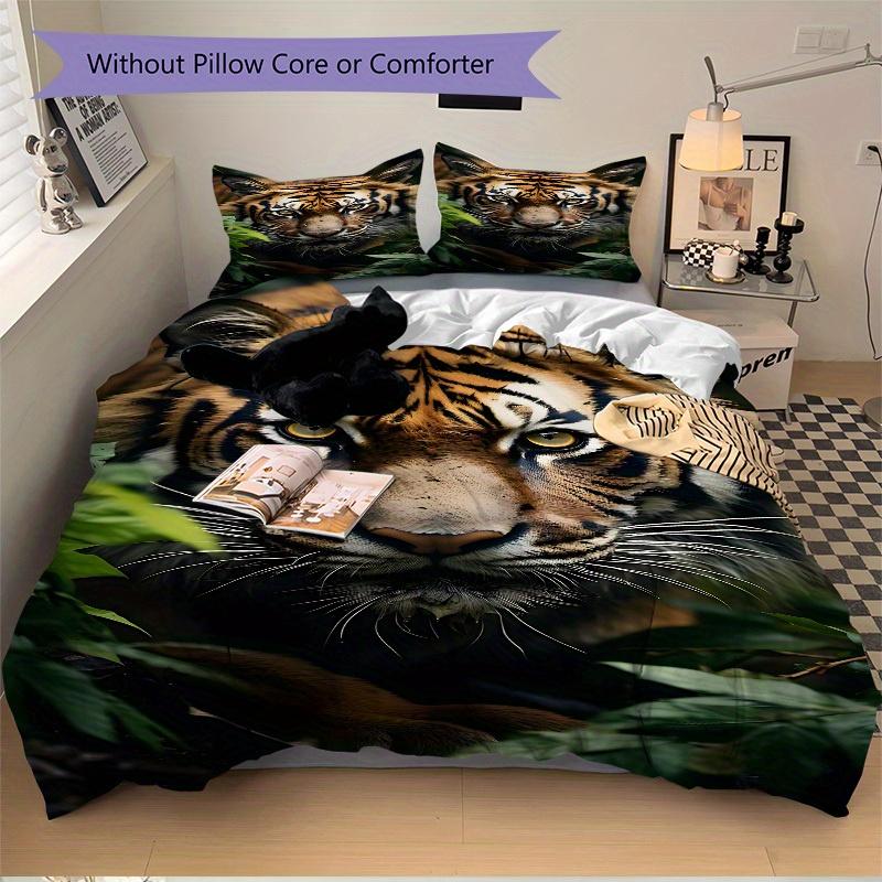 3Pcs Tiger Print Printed Bedding Set, Breathable And Soft, Machine Washable, Christmas Gift, Suitable for Bedroom Decoration, 15181