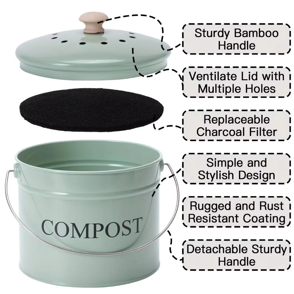Large Capacity Kitchen Compost Bucket Kitchen Trash Dustbin  Food Waste