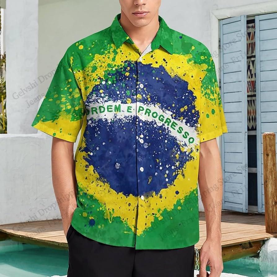 Fashion Mens Summer Hawaiian Shirt Brazil Flag 3d Print Shirt Short Sleeve Casual Beach Shirt Holiday Blouse Men Clothing