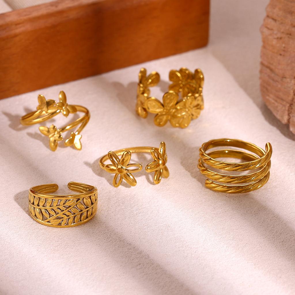 New Gold Color Rings For Women Geometric Flower Minimalist Stainless Steel Anillos Waterproof Butterfly Jewelry Elegant Her Gift