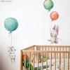 New Colorful Balloon Rabbits Bedroom Wall Stickers for Kids Room Decoration Grey Bunny Wall Stickers for Children Nursery Wall Decal