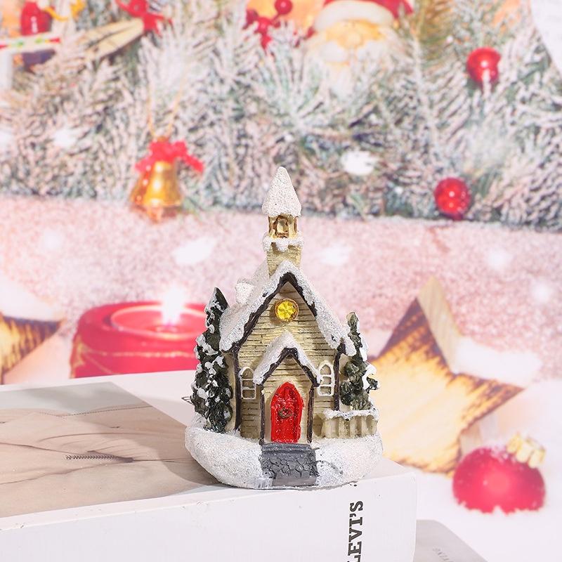 Lighting Up DIY Christmas Tiny Resin House Village Miniature Model Chrismas LED Lights House Xmas Gift