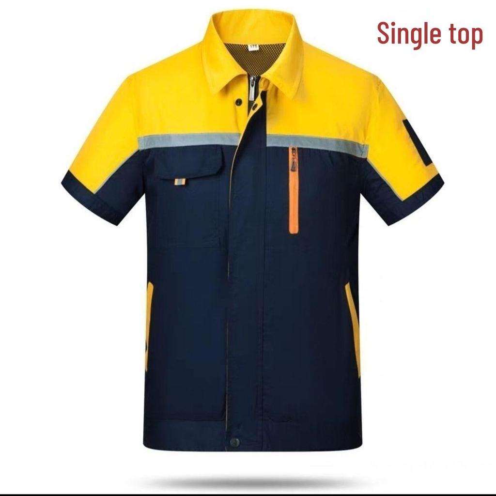 Men's Summer Short Sleeve Durable Workwear Set - Breathable, Thin, Wear-Resistant for Workshop, Construction, and Auto Repair.