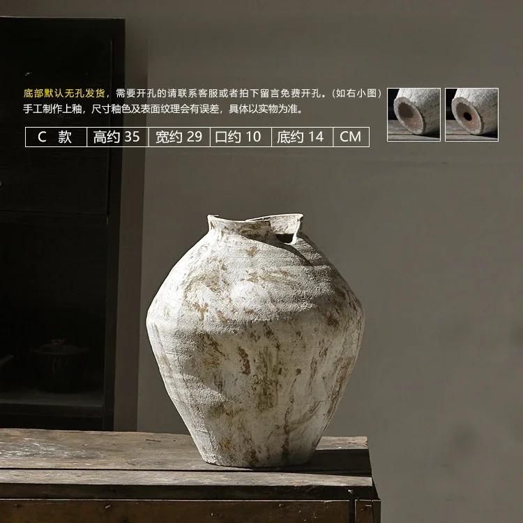 Wabi-Sabi Style Zen Arrangement Rough Pottery Jar Handmade Dried Flower Arrangement B&B Hotel Vintage Hydroponic Ceramic Vase