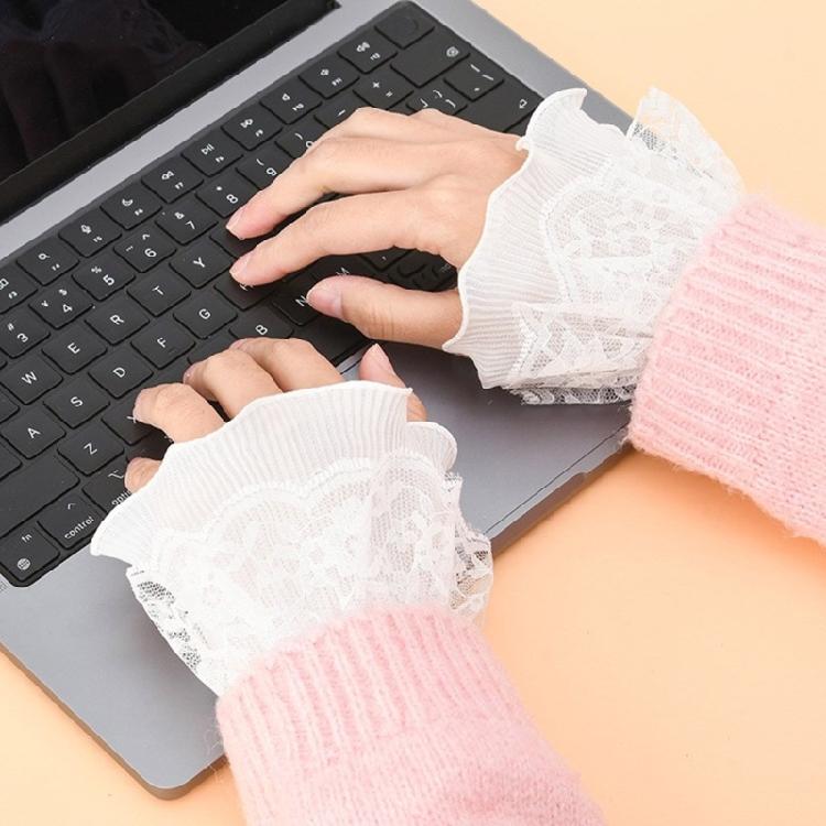 1pair Ruffled Wrist Cuffs White Color False Sleeves for Teens Jackets Decor
