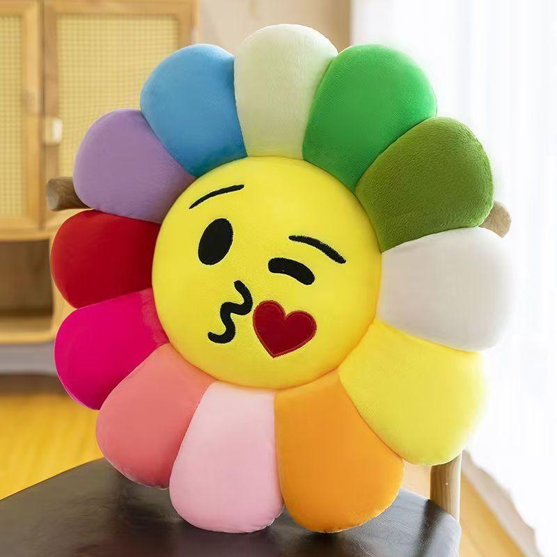 Colorful Sunflower Seat Cushion Petal Expression Pillow Creative Plush Toy Sofa Cushion