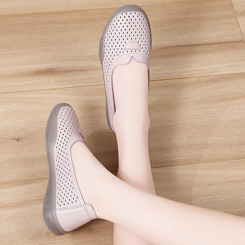Fashion Women'S Summer New Mesh Sole Soft Mouth Lazy Casual Shoes Breathable Mesh Fabric Mom Soft Sole Shoes Flat Bottom