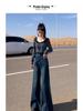 Women's High Waist Black Flared Jeans with Velvet, Wide-Leg, Floor-Length, Perfect for Spring and Autumn