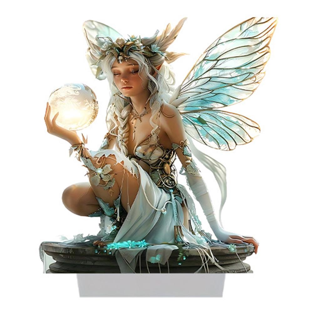 Moon Fairy Desktop Decor with Base Acrylic Ornament for Home Office A