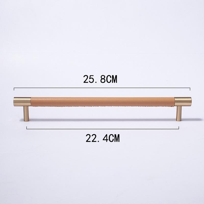 Nordic Style Simple PU Leather + Brass Door Drawer Double Hole Cabinet Handle Kitchen Cupboard Door Pulls Furniture Handle